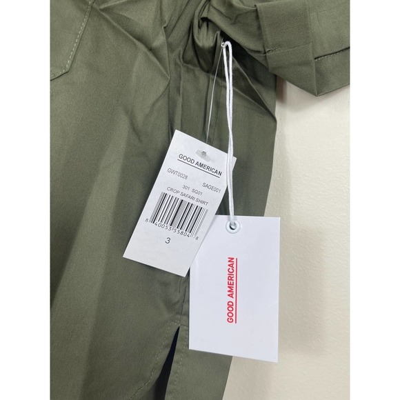 New Good American The Crop Shirt in Sage - Picture 8 of 10